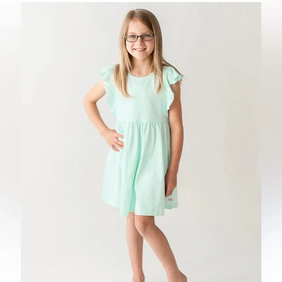 RuffleButts Light Aqua Butterfly Sleeve Knit Dress - Picture 1 of 3